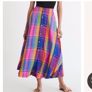 NWT Madras Plaid Button Midi Maxi Skirt